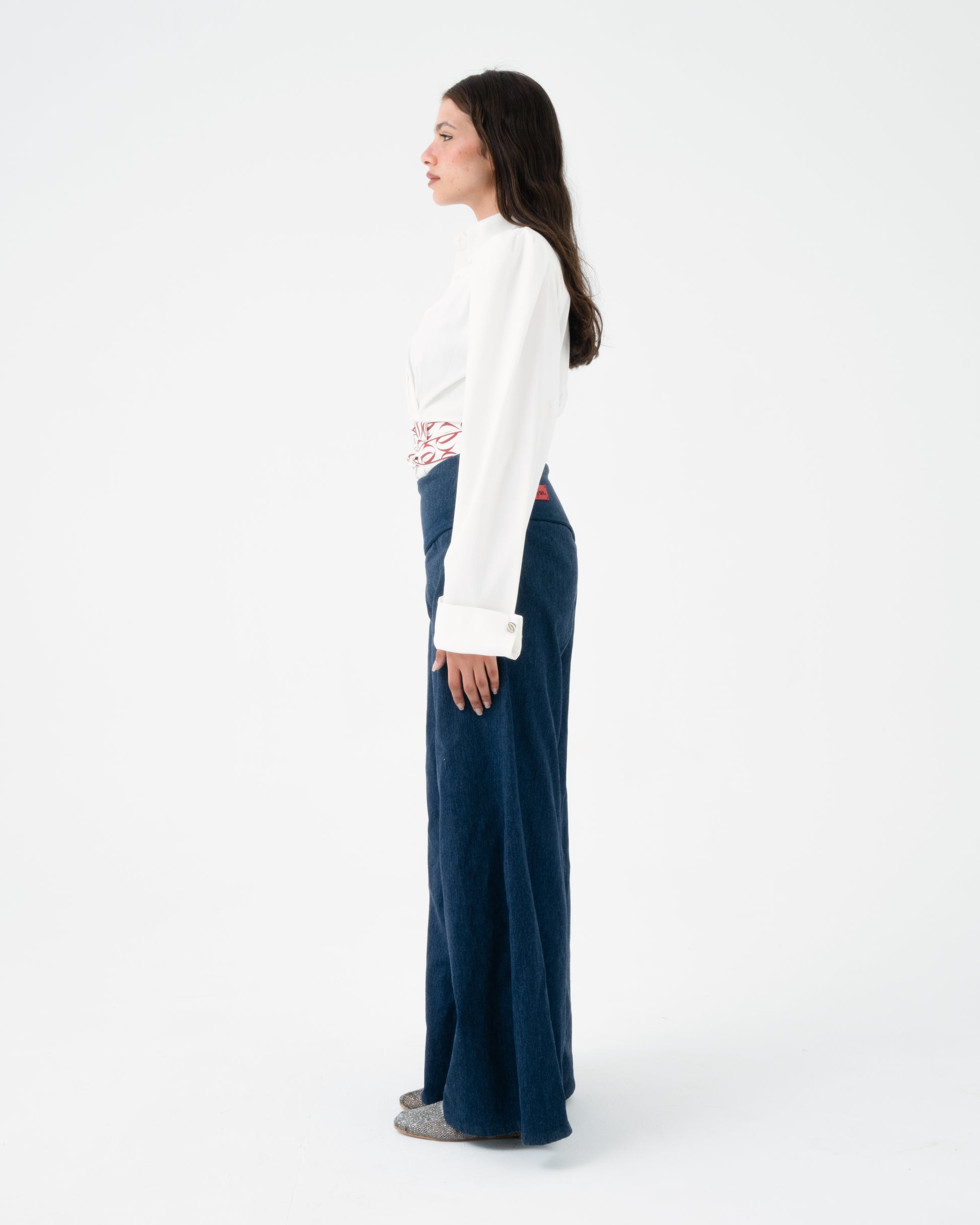Aura Wide-Leg Jeans With Leather Red Patch